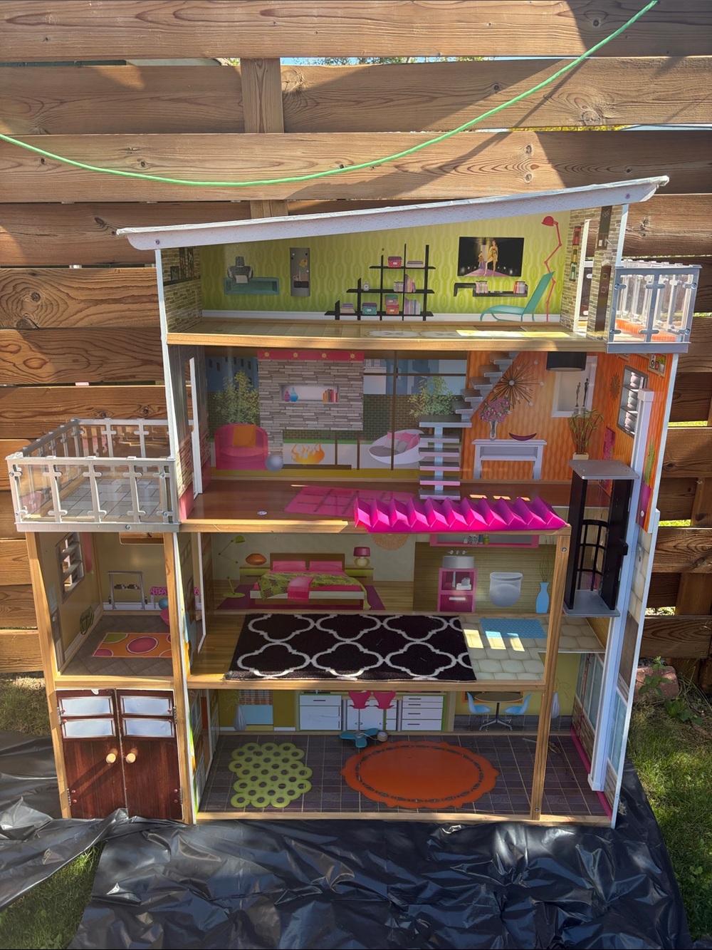 Wooden Dollhouse Playset - Pink and White Kids Toy